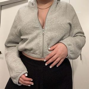 Offline By Aerie Coffee Run Full Zip Sweatershirt with hoodie in heather grey